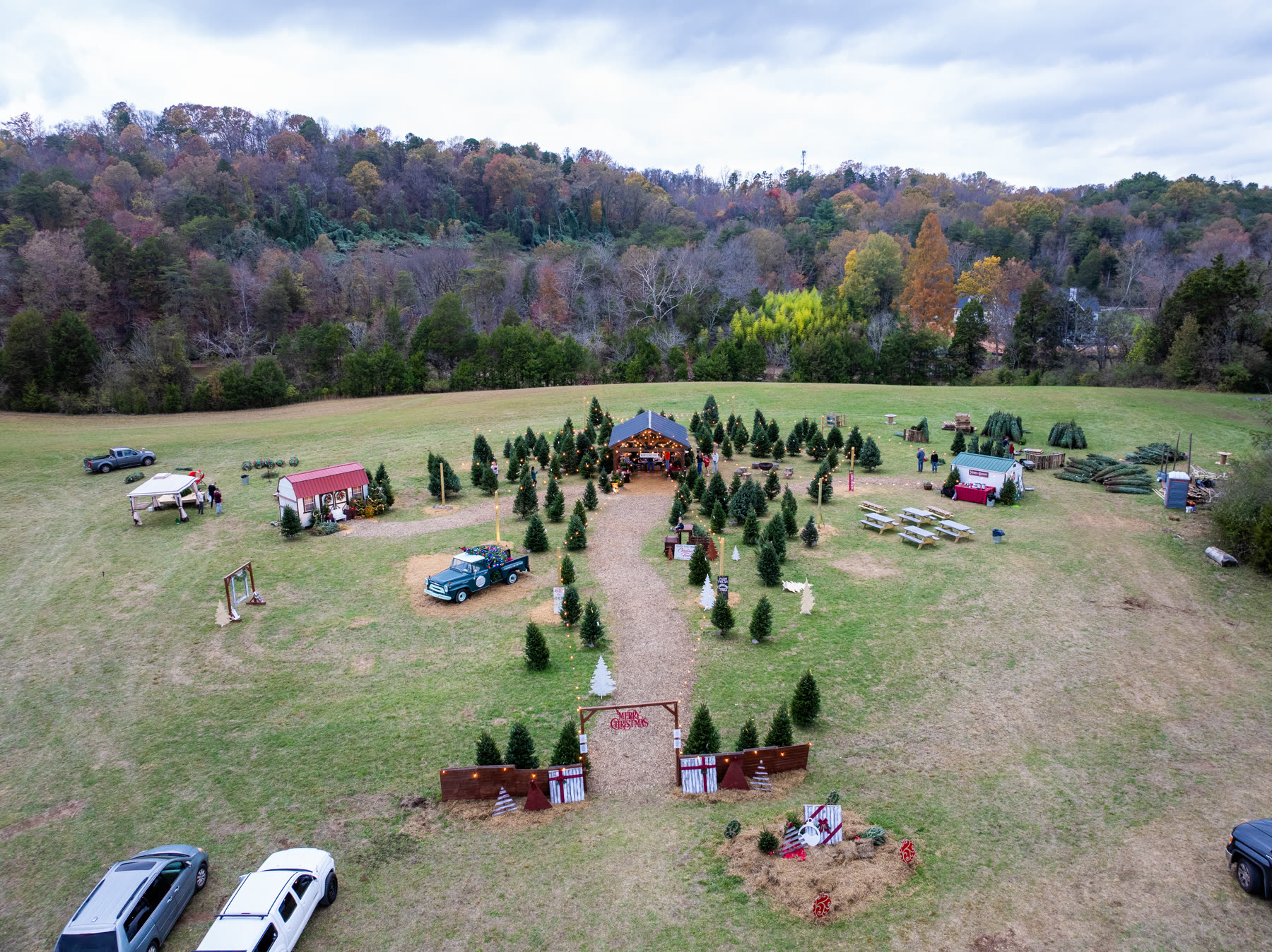 Aerial view of the pick-out lot and pavilion