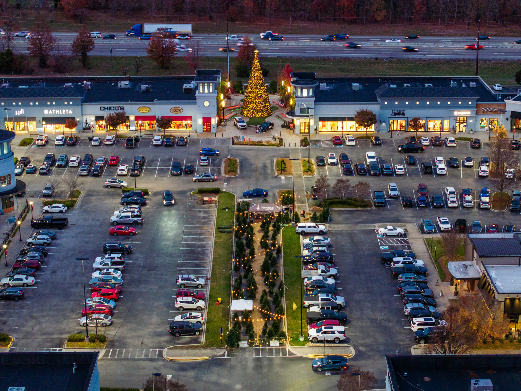 Aerial view of the farm lot in the evening